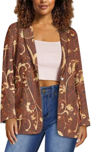 Polynesian Tapa Puletasi Samoan Puletasi Blazer for Woman Plus Size Long Sleeve Blazer Jackets with Pockets