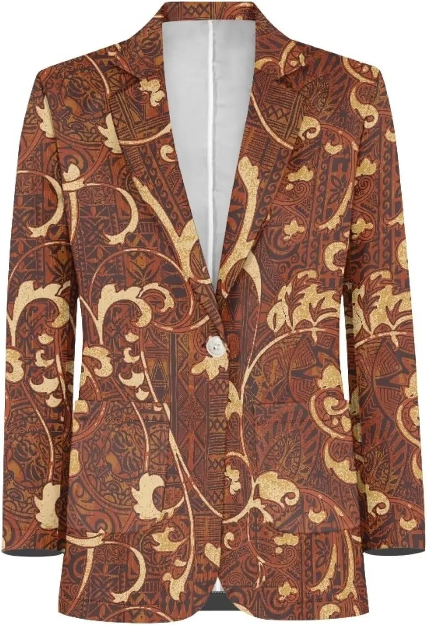 Polynesian Tapa Puletasi Samoan Puletasi Blazer for Woman Plus Size Long Sleeve Blazer Jackets with Pockets