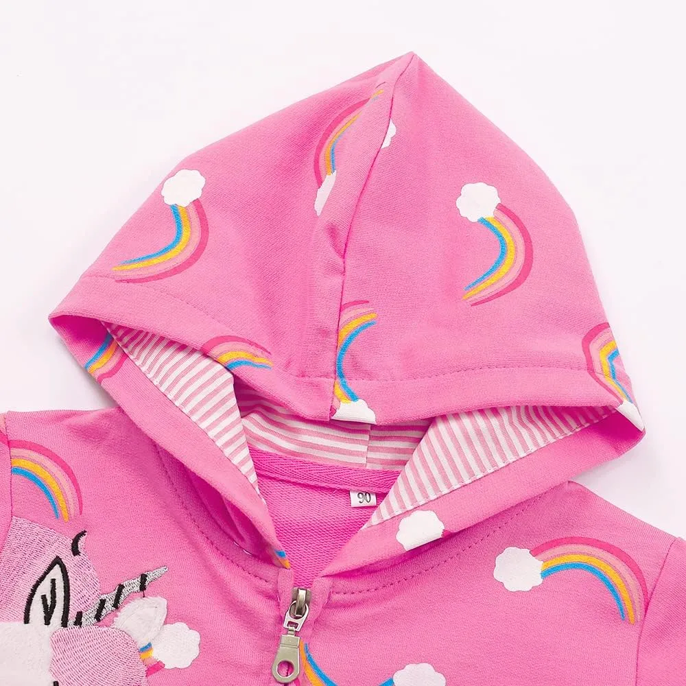 Popshion Toddler Girls Fleece Jackets Cotton Unicorn Hoodie Sweatshirt Fall Winter Zipper Coat Warm Hooded Sweater 2t-7t