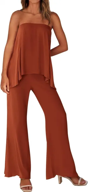 PRETTYGARDEN Women's 2 Piece Outfits 2024 Summer Beach Flowy Womens Tops Dressy Casual Lounge Sets for Women Wide Leg Pants