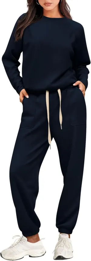 PRETTYGARDEN Women's 2 Piece Tracksuit Outfits Casual Long Sleeve Top High Waisted Sweatpants Lounge Jogger Set
