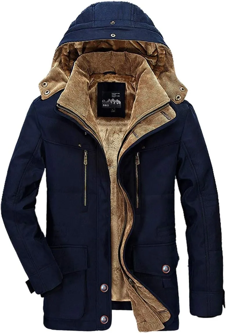 PRIJOUHE Men's Winter Coats Down Jackets Outerwear Long Cotton Coat Men Thick Warm Fur Jacket Coat Overcoat