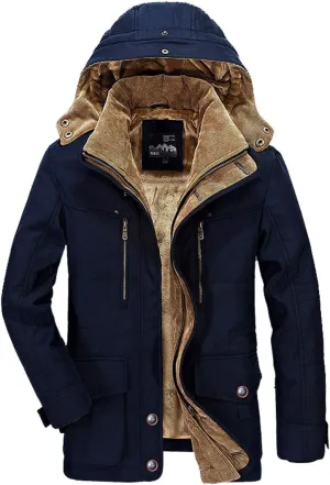 PRIJOUHE Men's Winter Coats Down Jackets Outerwear Long Cotton Coat Men Thick Warm Fur Jacket Coat Overcoat