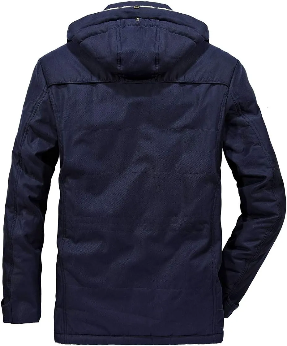 PRIJOUHE Men's Winter Coats Down Jackets Outerwear Long Cotton Coat Men Thick Warm Fur Jacket Coat Overcoat