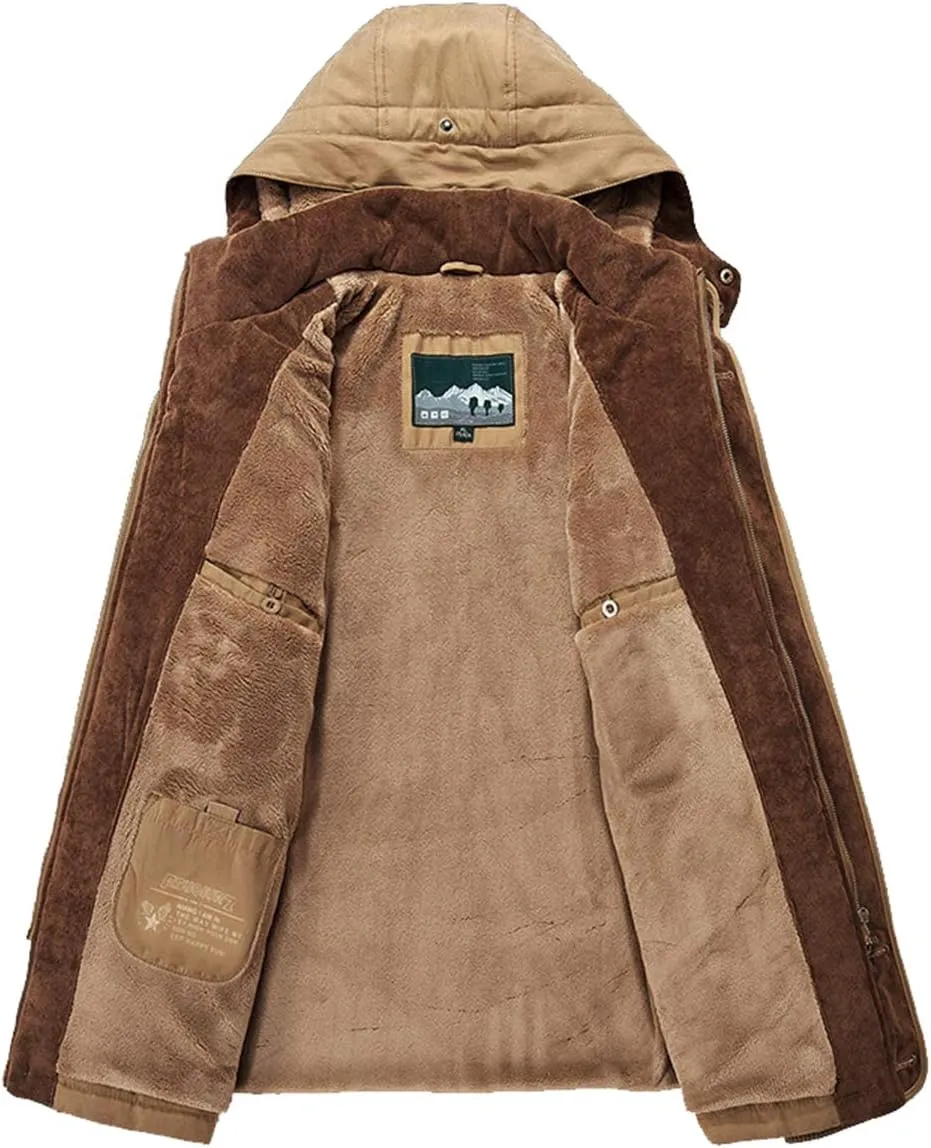 PRIJOUHE Men's Winter Coats Down Jackets Outerwear Long Cotton Coat Men Thick Warm Fur Jacket Coat Overcoat