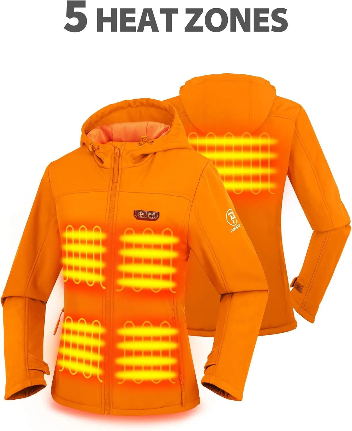 PTAHDUS Women's Heated Jackets 5 Heat Zones Battery Pack Included, with Hand Warmer Pocket