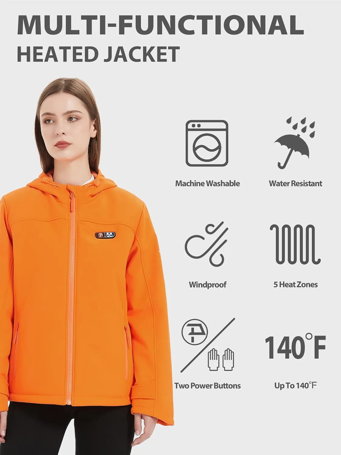 PTAHDUS Women's Heated Jackets 5 Heat Zones Battery Pack Included, with Hand Warmer Pocket