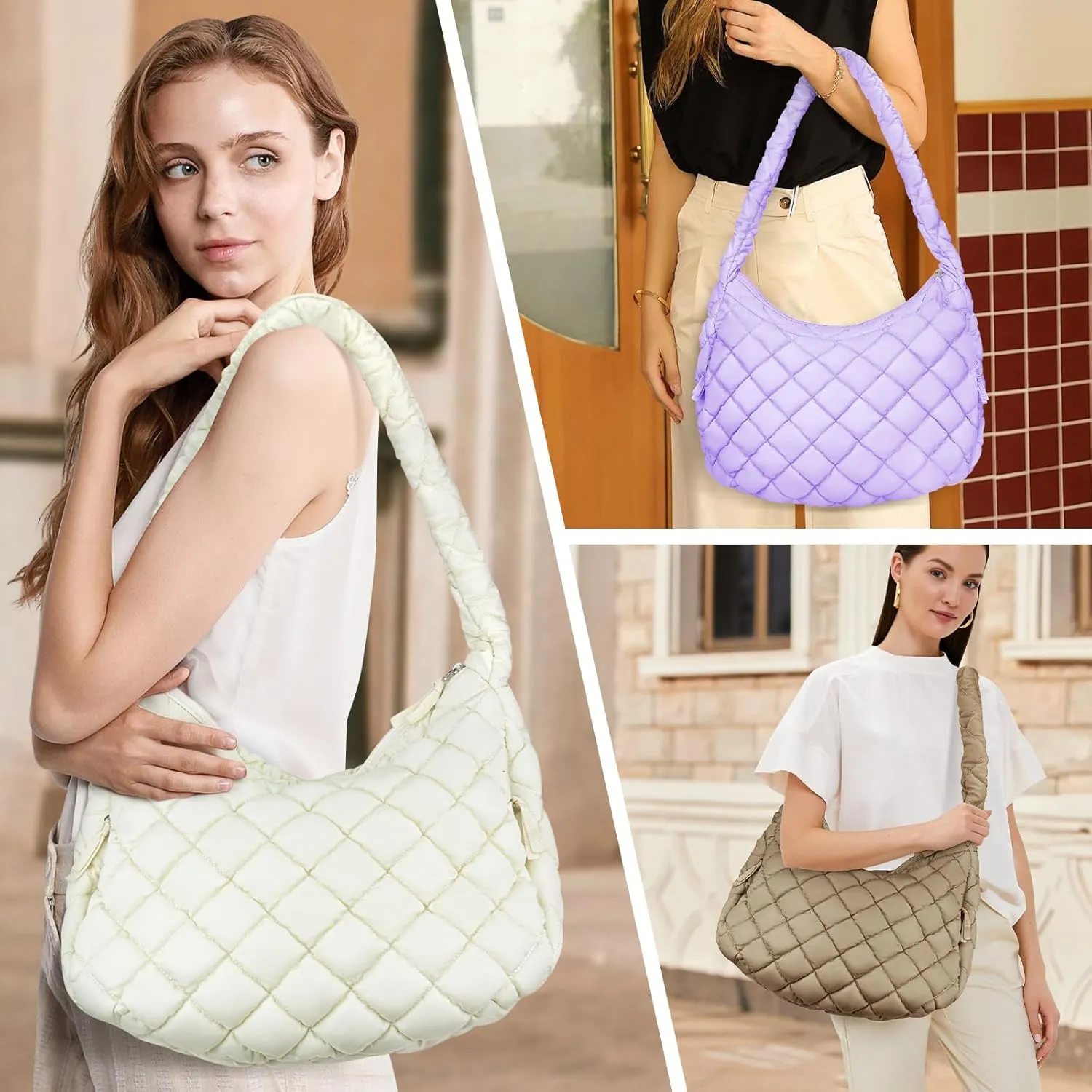 Puffer Tote Bag, Large Carryall Quilted Tote Bag for Women, Comfort Puffer Crossbody Bag, Lightweight Puffer Purses
