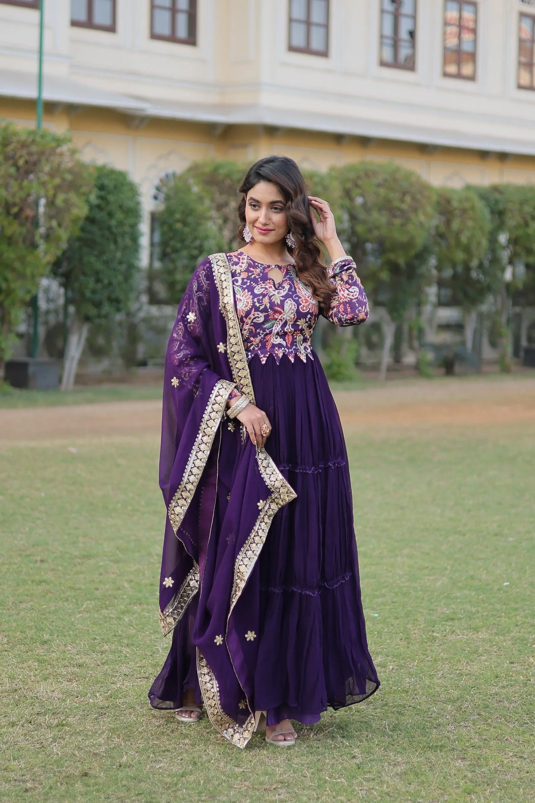 Purple Floral Fantasy Gown-Dupatta Collection