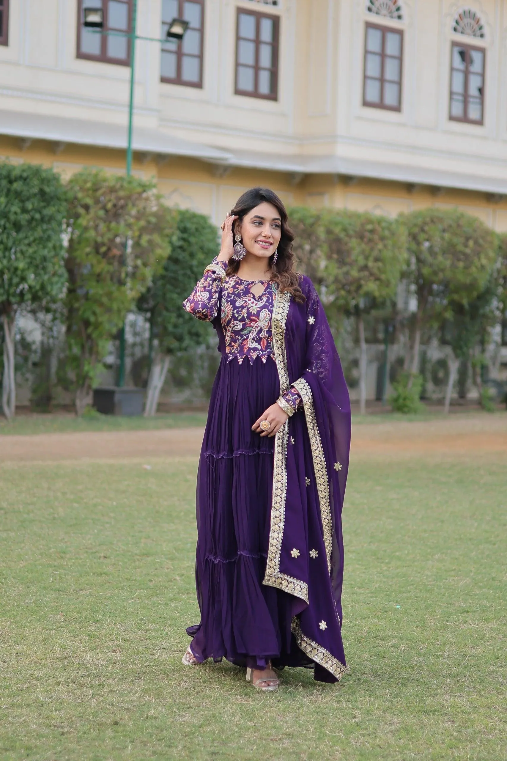 Purple Floral Fantasy Gown-Dupatta Collection