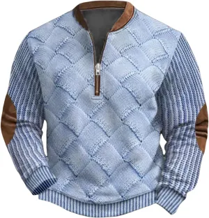 Quarter Zip Sweatshirt Men Retro Cable Knit Pullover Stand Collar Long Sleeve Sweatshirts Fall Winter Warm Jumper Tops
