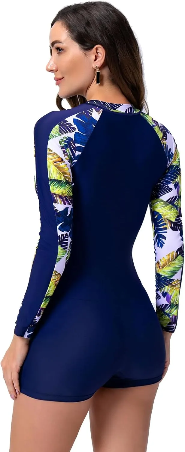 Rashguard Swimsuit for Women Short Sleeve One Piece Swimwear Sun Protection Surfing Bathing Suit Wetsuit UPF 50 