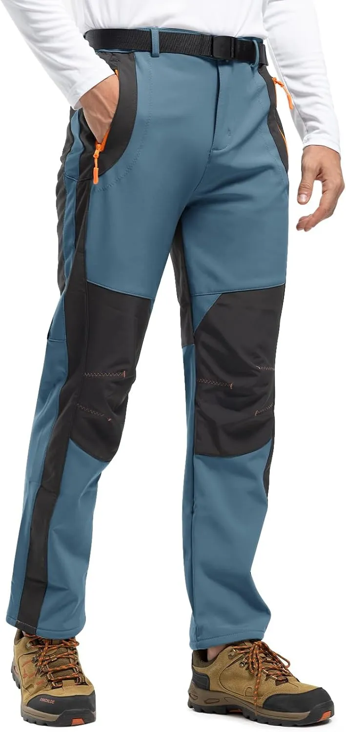 Rdruko Men's Snow Ski Pants Waterproof Insulated Winter Outdoor Snowboard Hiking Fleece Pants with Belt