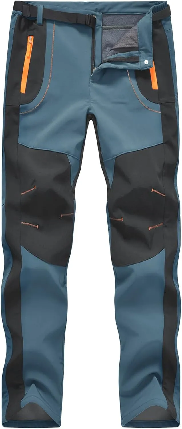 Rdruko Men's Snow Ski Pants Waterproof Insulated Winter Outdoor Snowboard Hiking Fleece Pants with Belt