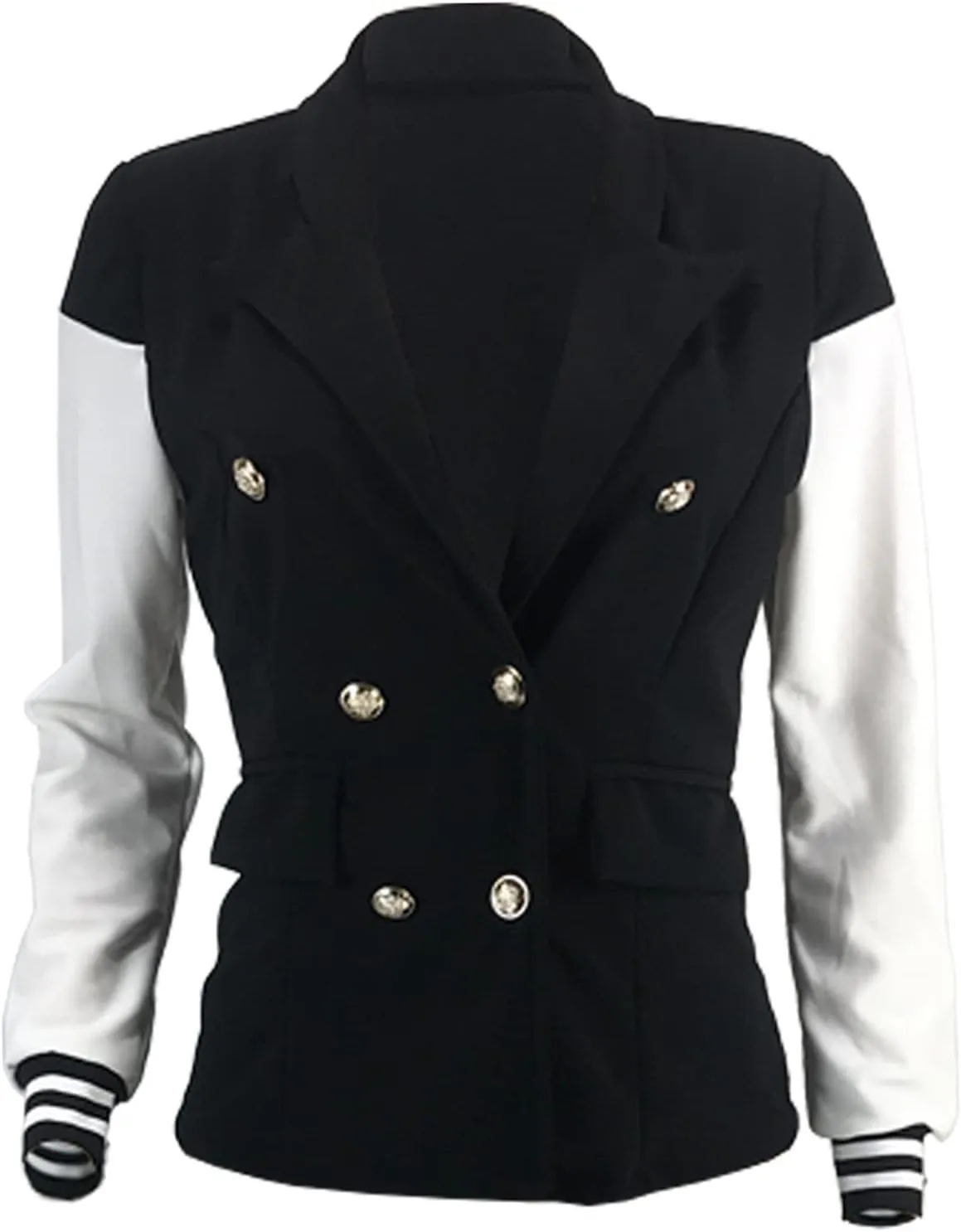 Recious Womens Long Sleeve Lapel Deep V Neck Paneled Double Breasted Blazer Coat Jackets