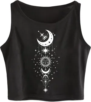 Remidoo Women's Casual Sleeveless Graphic Cropped Top Crewneck Tank Top Shirts