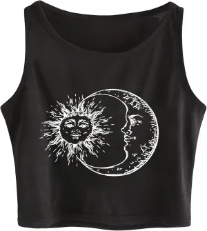 Remidoo Women's Casual Sleeveless Graphic Cropped Top Crewneck Tank Top Shirts
