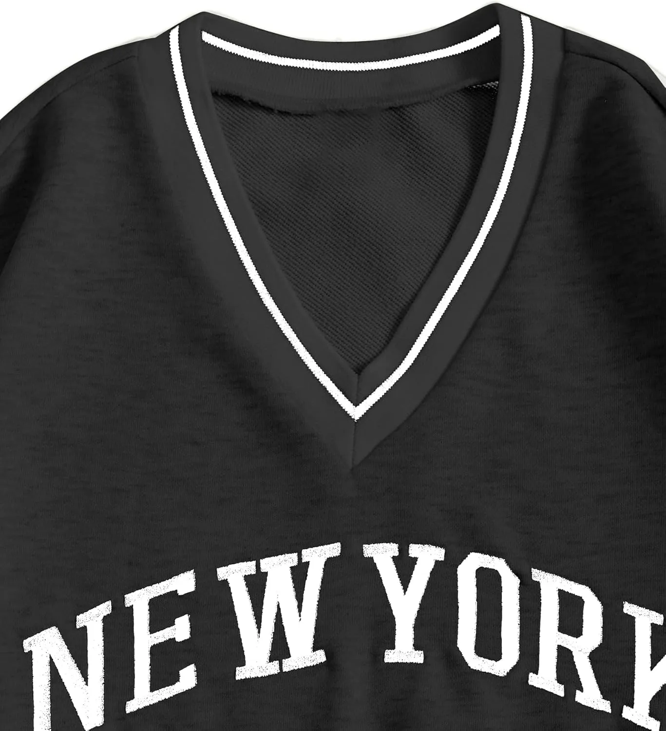 Remidoo Womens New York Embroidered V Neck Sweatshirt Oversized Long Sleeve Pullover Top