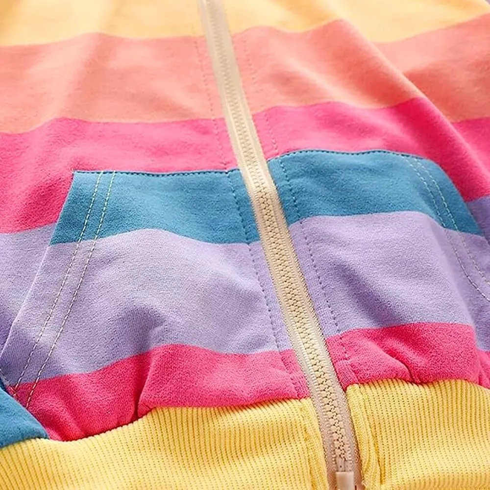 RETSUGO Girls Zip Up Hoodie Jacket Toddler Unicorn Rainbow Sweatshirt Kids Hooded Coat Casual Outerwear Size 2-7 Years