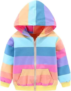 RETSUGO Girls Zip Up Hoodie Jacket Toddler Unicorn Rainbow Sweatshirt Kids Hooded Coat Casual Outerwear Size 2-7 Years