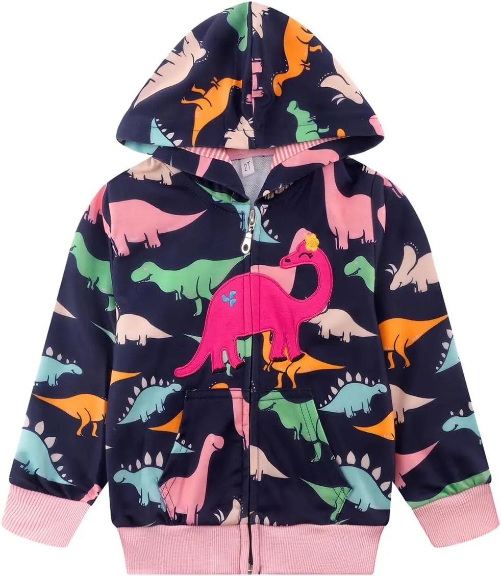 RETSUGO Girls Zip Up Hoodie Jacket Toddler Unicorn Rainbow Sweatshirt Kids Hooded Coat Casual Outerwear Size 2-7 Years