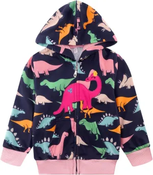 RETSUGO Girls Zip Up Hoodie Jacket Toddler Unicorn Rainbow Sweatshirt Kids Hooded Coat Casual Outerwear Size 2-7 Years