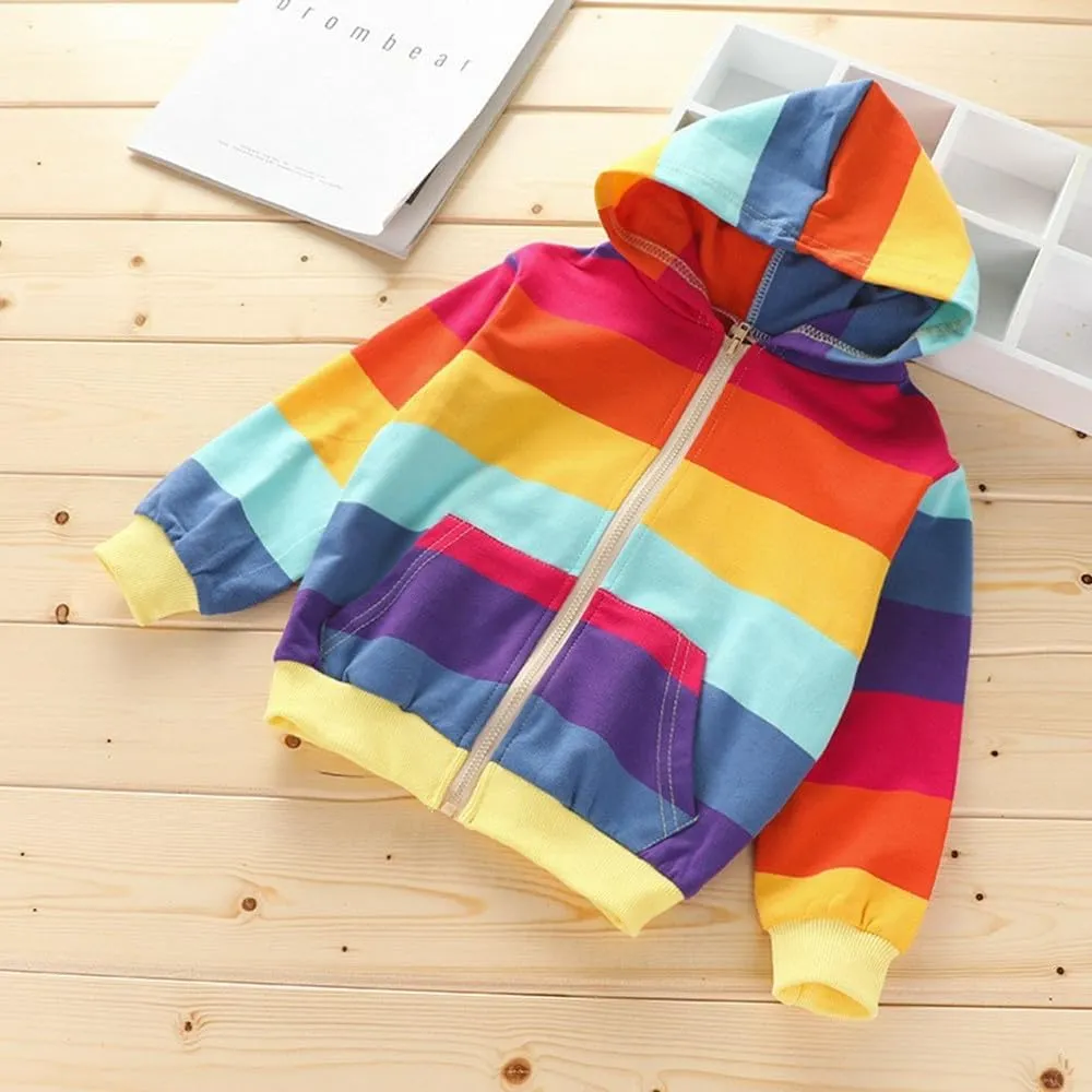 RETSUGO Girls Zip Up Hoodie Jacket Toddler Unicorn Rainbow Sweatshirt Kids Hooded Coat Casual Outerwear Size 2-7 Years