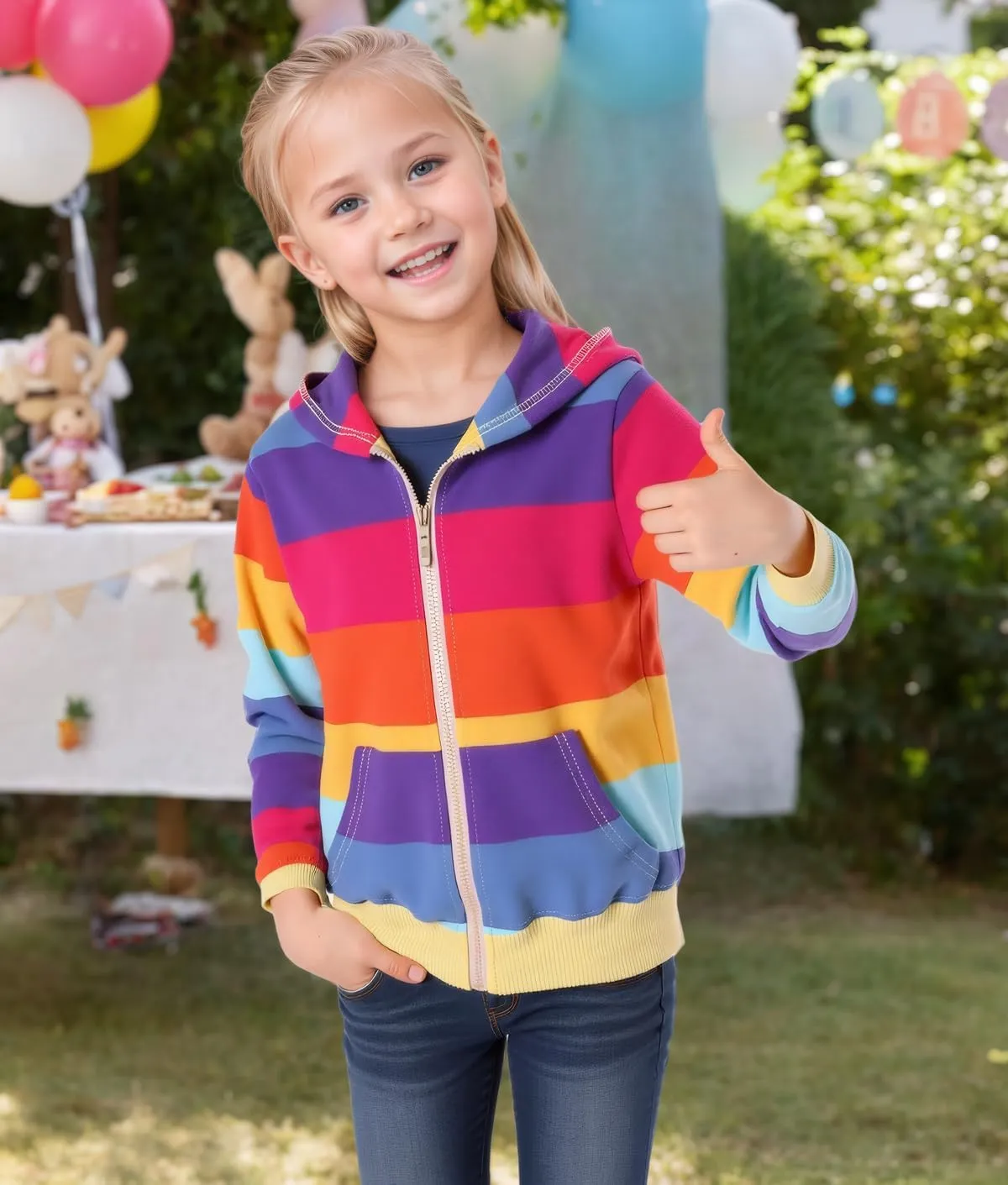 RETSUGO Girls Zip Up Hoodie Jacket Toddler Unicorn Rainbow Sweatshirt Kids Hooded Coat Casual Outerwear Size 2-7 Years