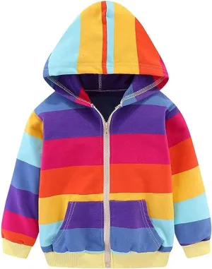RETSUGO Girls Zip Up Hoodie Jacket Toddler Unicorn Rainbow Sweatshirt Kids Hooded Coat Casual Outerwear Size 2-7 Years