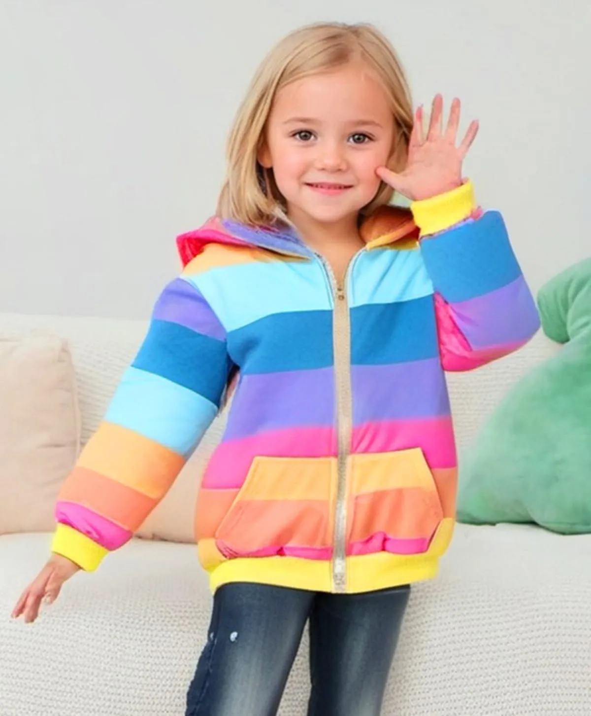 RETSUGO Girls Zip Up Hoodie Jacket Toddler Unicorn Rainbow Sweatshirt Kids Hooded Coat Casual Outerwear Size 2-7 Years