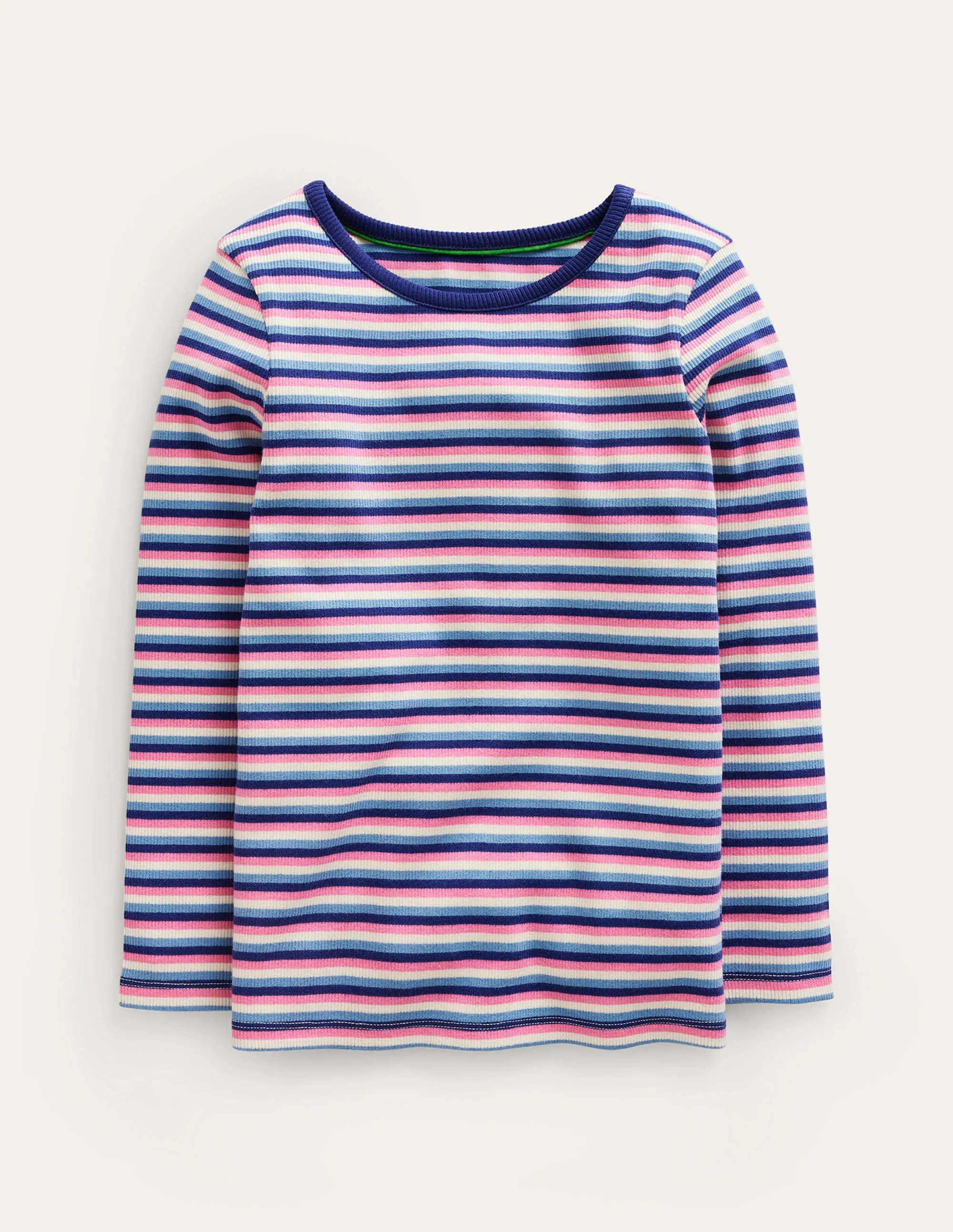 Ribbed Stripe T-Shirt-Blue/Pink