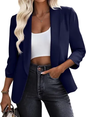 Riyiper Women's 3/4 Sleeve Blazer Open Front Blazer Jackets Casual Outfits Work Office Suit with Pockets