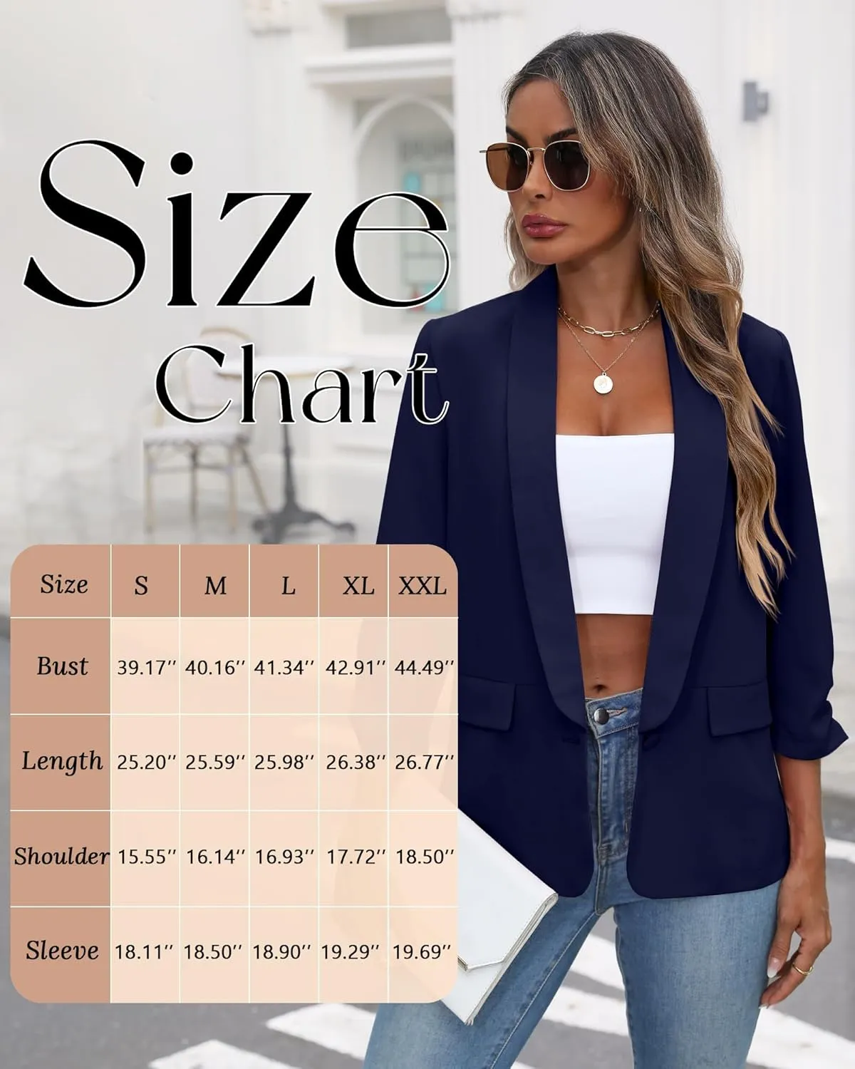 Riyiper Women's 3/4 Sleeve Blazer Open Front Blazer Jackets Casual Outfits Work Office Suit with Pockets