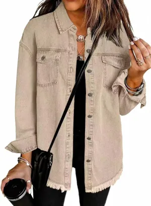 RONGTAI 2025 Spring Jean Jackets for Women Fashion Oversized Button Down Denim Jacket Western Shacket Jacket with Pockets