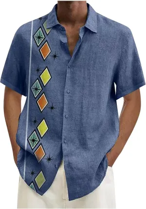 RTRDE Men's Casual Button-Down Shirts Casual Cotton Linen Solid Color Short Sleeve Shirts Loose Casual Shirts