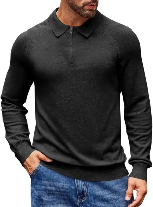 Runcati Mens Knit Polo Shirts Long Sleeve Quarter Zip Sweater Casual Slim Fit Golf Pullover Shirt