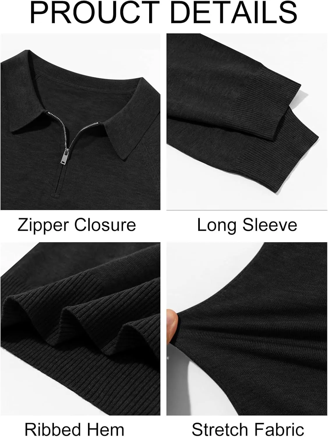 Runcati Mens Knit Polo Shirts Long Sleeve Quarter Zip Sweater Casual Slim Fit Golf Pullover Shirt