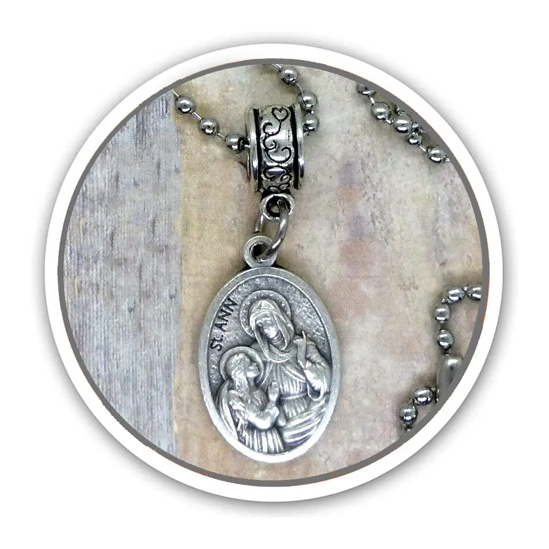 Saint Ann Patron Saint of Equestrains, A Prayer for Safety. Lovely St. Ann Holy Medal Necklace, also available in a Saddle/Backpack Clip, Key Chain or Purse Clip.