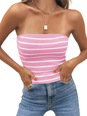 Saodimallsu Womens Striped Tube Top Strapless Sexy Y2K Summer Going Out Slim Fit Knit Bandeau Sweater Tops