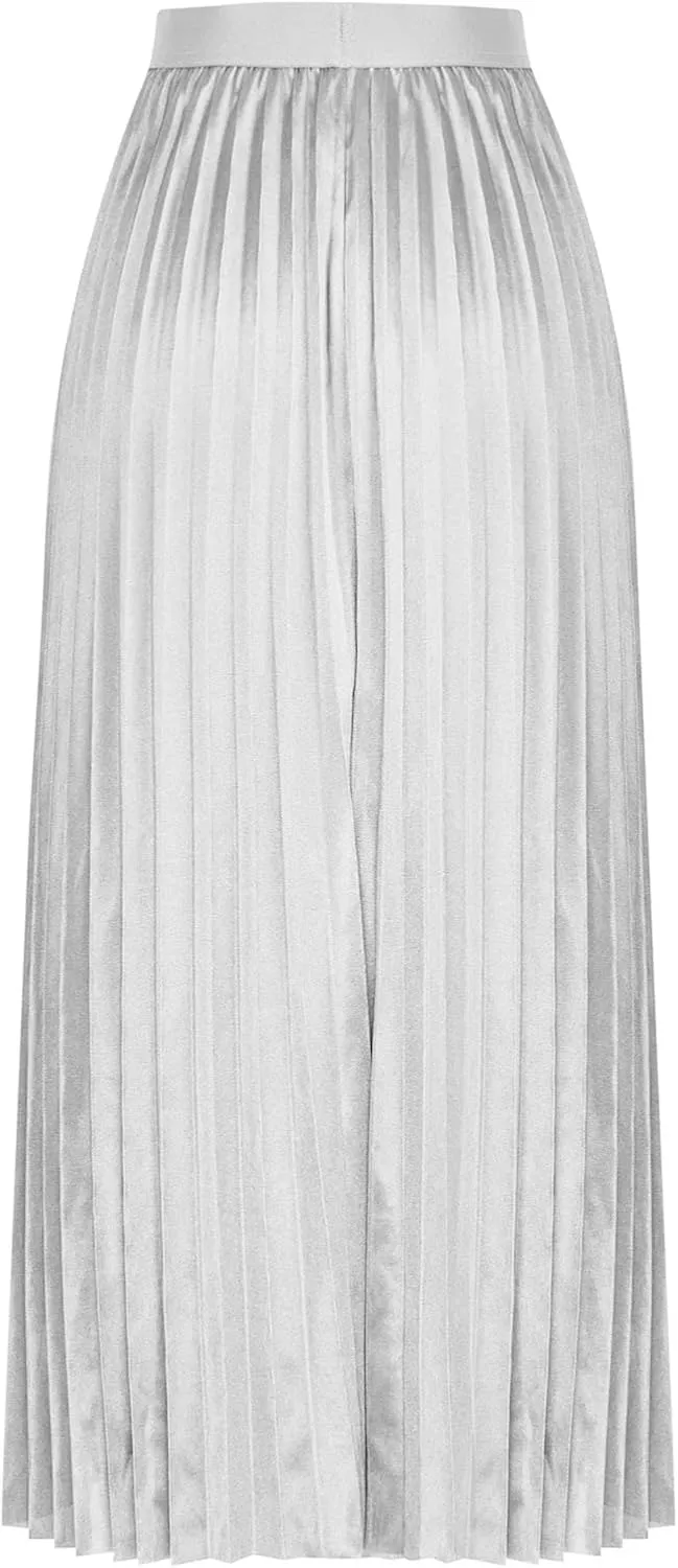 Satin Skirts for Women Silk Soft Smooth Skirt Solid Color Ruched Comfort Skirt Flowy Swing Stretch Skirts
