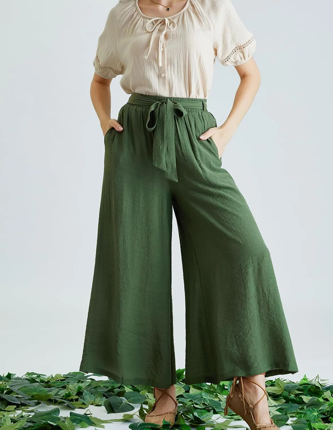 Scarlet Darkness Palazzo Pants for Women Summer Boho High Waisted Wide Leg Pants with Pockets