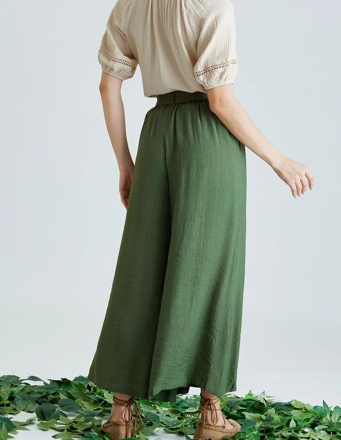 Scarlet Darkness Palazzo Pants for Women Summer Boho High Waisted Wide Leg Pants with Pockets