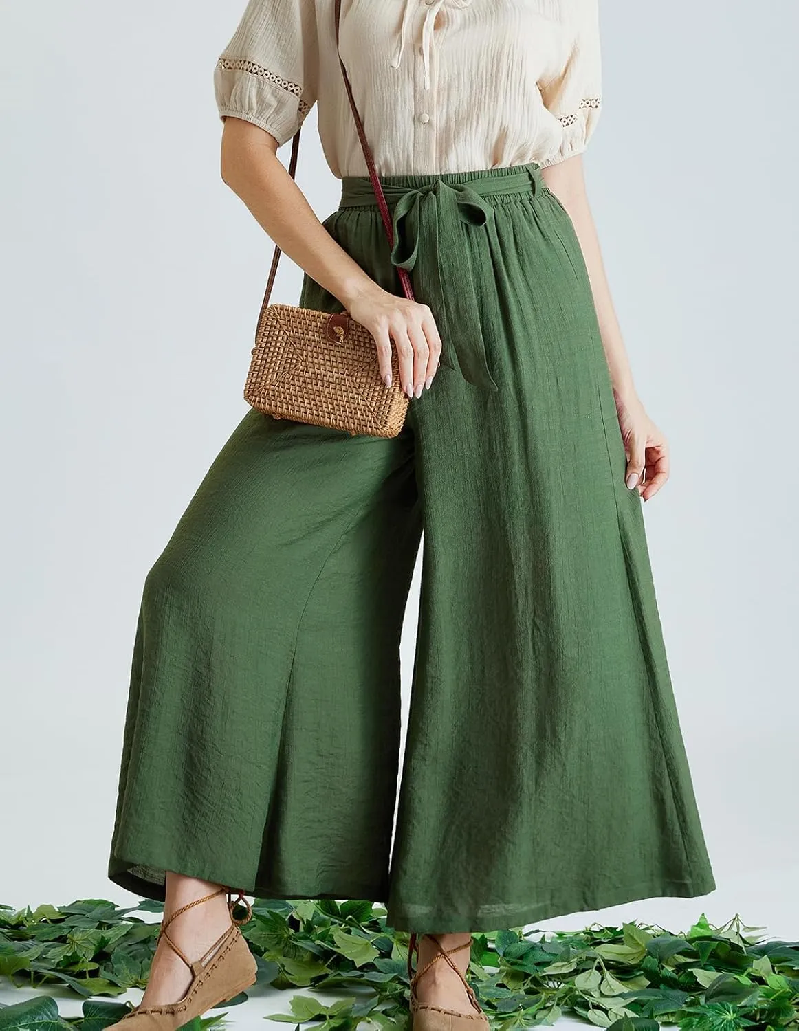 Scarlet Darkness Palazzo Pants for Women Summer Boho High Waisted Wide Leg Pants with Pockets