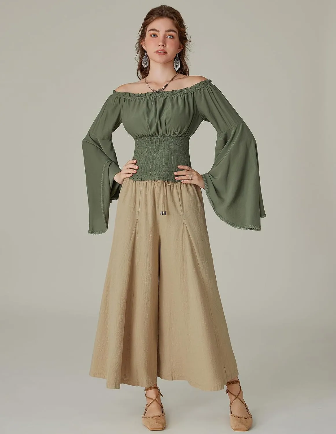 Scarlet Darkness Women Wide Leg Pants High Waist Linen Casual Loose Lounge Trousers with Pockets