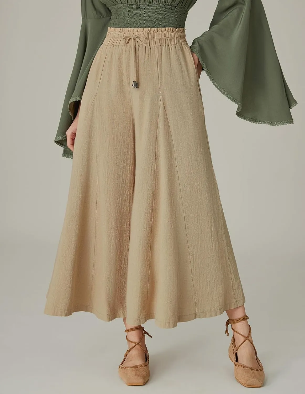 Scarlet Darkness Women Wide Leg Pants High Waist Linen Casual Loose Lounge Trousers with Pockets
