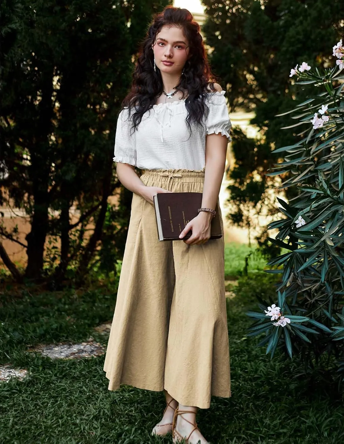 Scarlet Darkness Women Wide Leg Pants High Waist Linen Casual Loose Lounge Trousers with Pockets