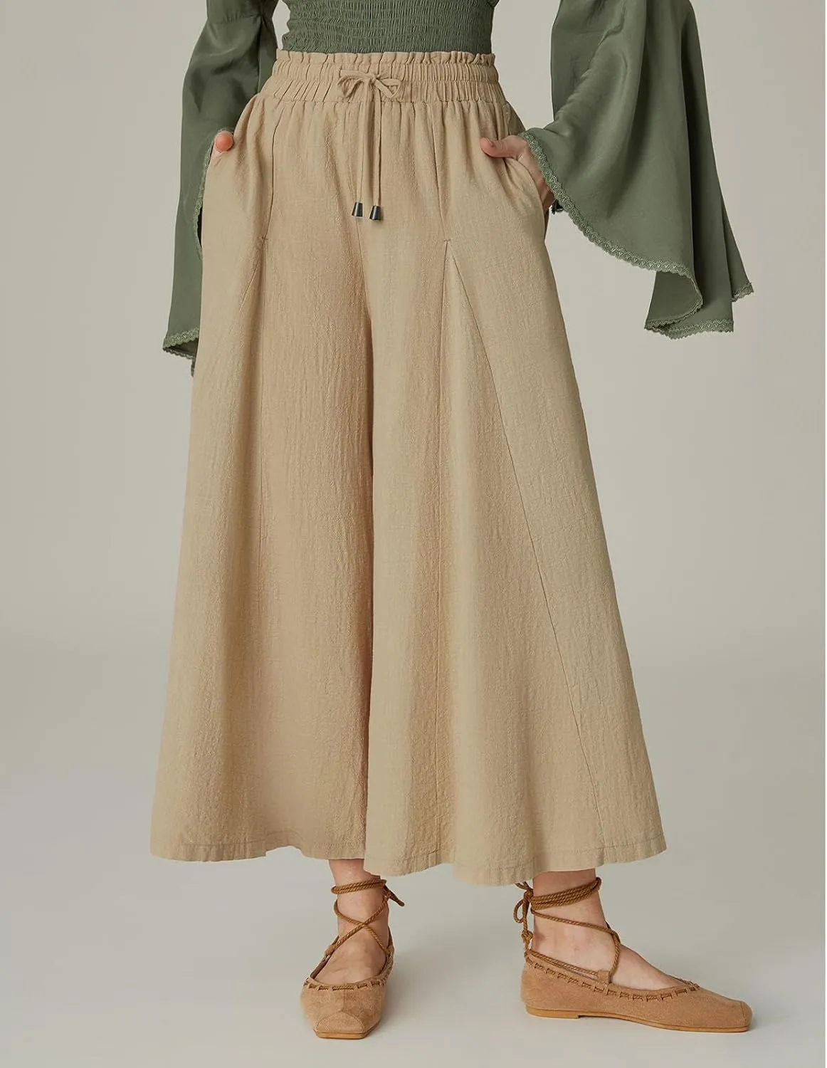 Scarlet Darkness Women Wide Leg Pants High Waist Linen Casual Loose Lounge Trousers with Pockets