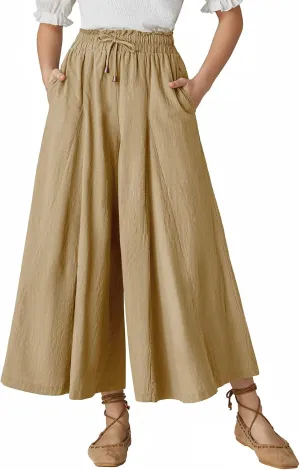 Scarlet Darkness Women Wide Leg Pants High Waist Linen Casual Loose Lounge Trousers with Pockets