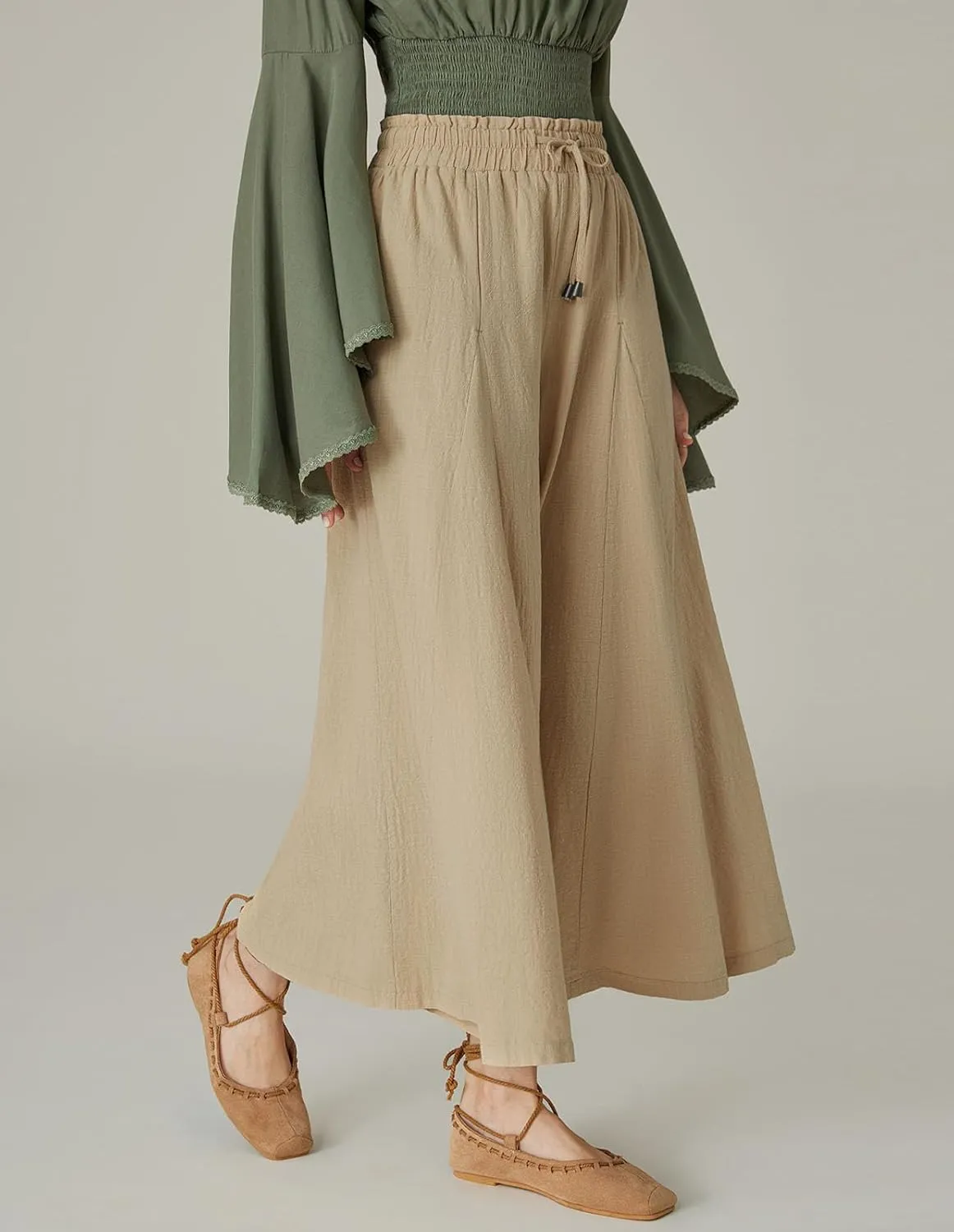 Scarlet Darkness Women Wide Leg Pants High Waist Linen Casual Loose Lounge Trousers with Pockets