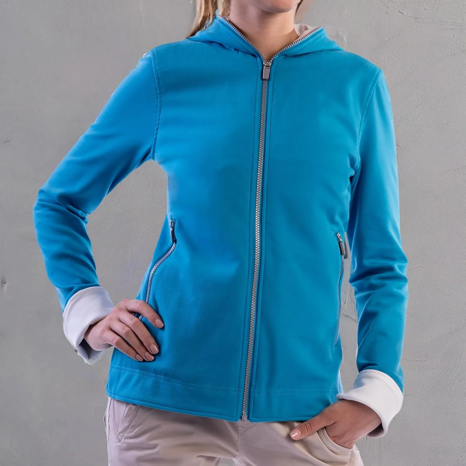 SCOTTeVEST Glow Hoodie for Women - 18 Hidden Pockets - Lightweight Zip Up Sweatshirt for Travel & More